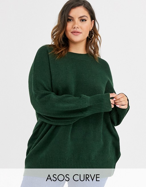 ASOS DESIGN Curve fluffy oversized jumper with volume sleeve in recycled blend