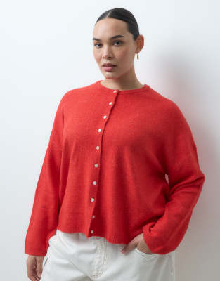 Asos Curve Asos Design Curve Fluffy Relaxed Crew Neck Cardigan In Red