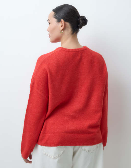 ASOS DESIGN Curve fluffy relaxed crew neck cardigan in red, 4 of 4