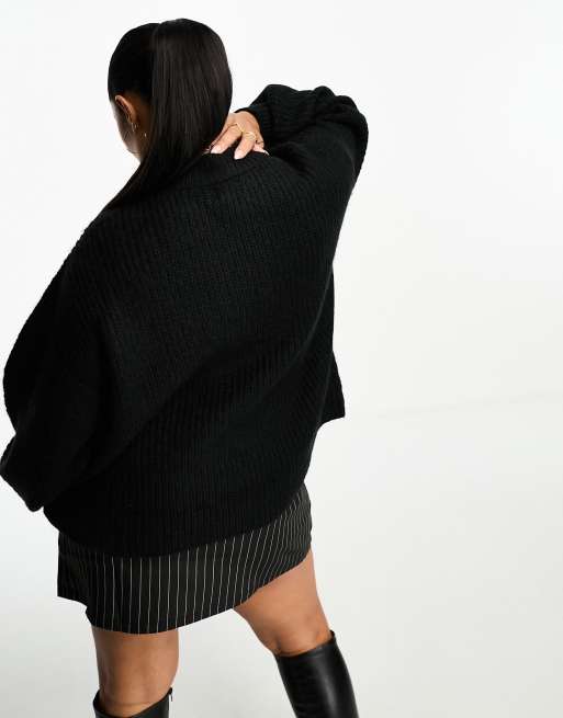 ASOS DESIGN Curve fluffy rib sweater with crew neck in black | ASOS