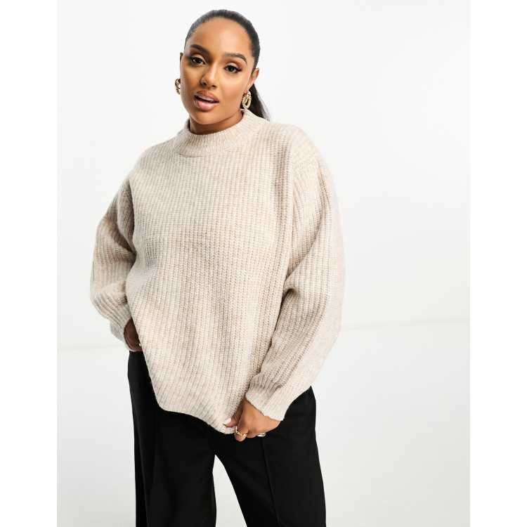 ASOS DESIGN Curve fluffy rib sweater with crew neck in oatmeal | ASOS