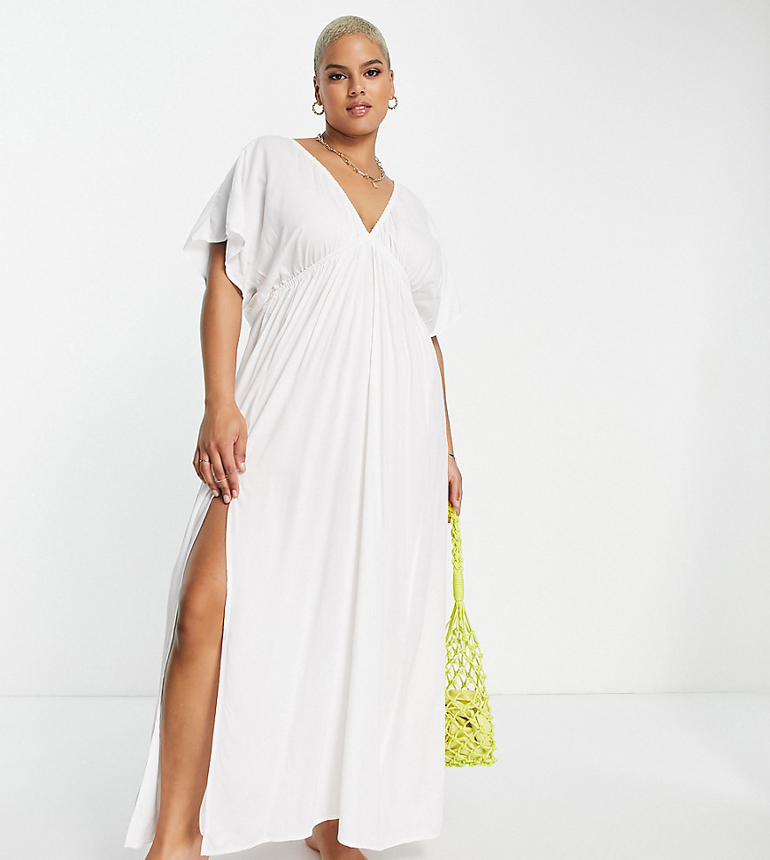 Plus-size dress by ASOS DESIGN V-neck Flutter sleeves Low back Thigh-high split Regular fit