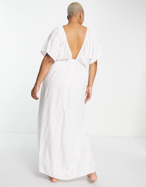 ASOS DESIGN Fuller bust flutter sleeve maxi beach dress in white