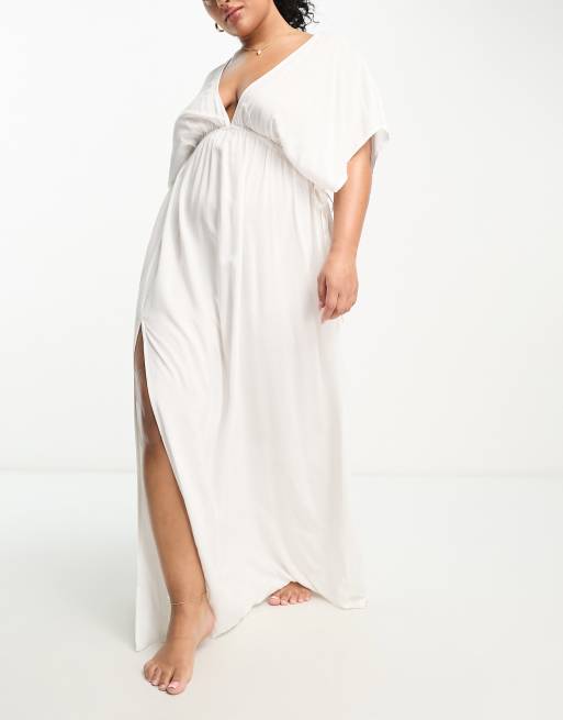 ASOS DESIGN Maternity flutter sleeve maxi beach dress in white