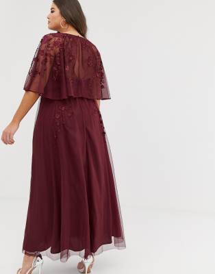 asos design maxi dress with cape sleeve in embroidered mesh