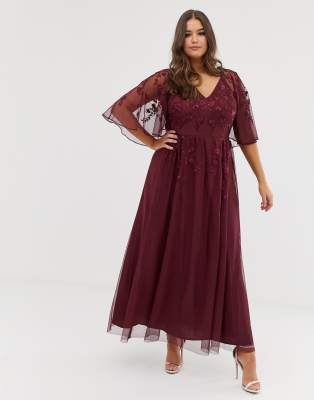 asos design maxi dress with cape sleeve in embroidered mesh