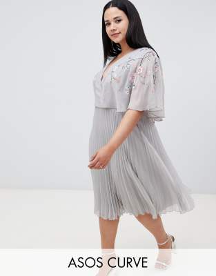 asos design flutter sleeve midi dress with pleated skirt