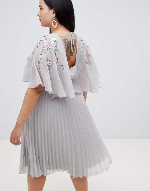 Asos midi dress with pleated outlet skirt and flutter sleeve