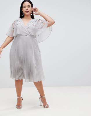 asos design flutter sleeve midi dress with pleated skirt