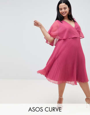 asos design flutter sleeve midi dress with pleated skirt