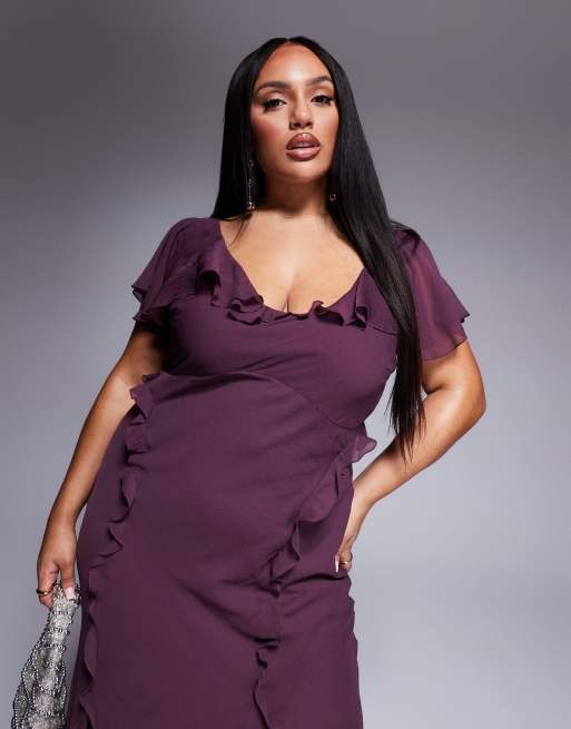 ASOS DESIGN Curve flutter sleeve ruffle flare maxi dress in