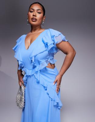 Asos Curve Asos Design Curve Flutter Sleeve Ruffle Midi Dress With Cut Out