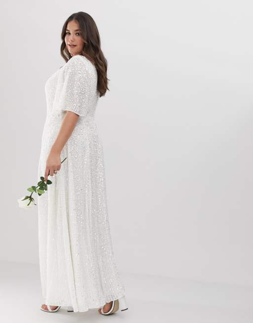 Asos edition curve flutter sleeve sequin 2025 maxi wedding dress