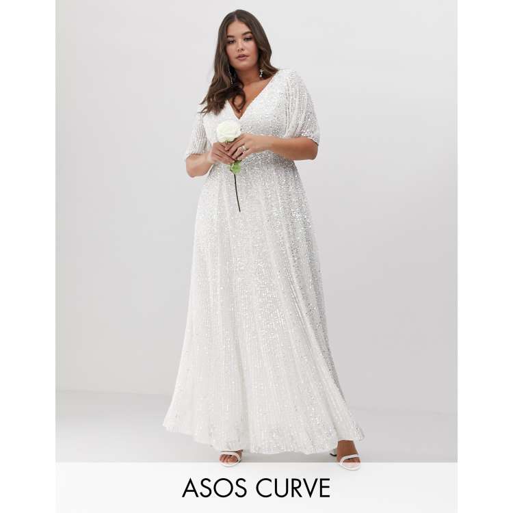 ASOS DESIGN Curve flutter sleeve sequin maxi wedding dress