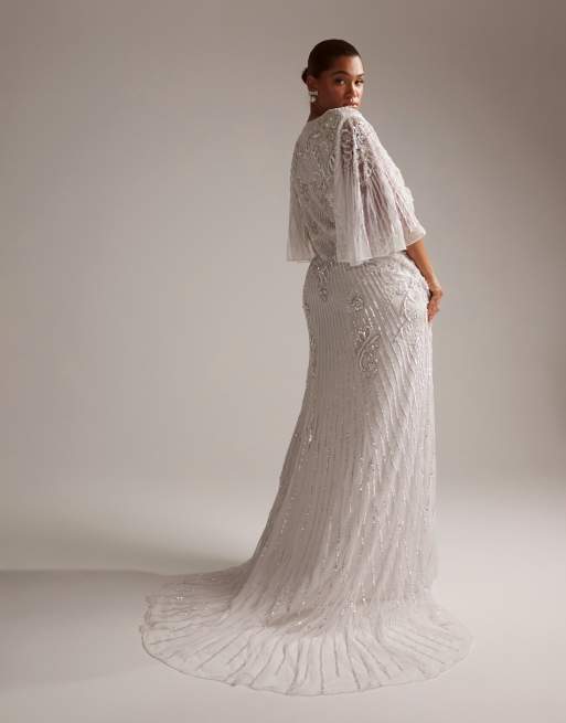 ASOS DESIGN Curve flutter sleeve sequin maxi wedding dress