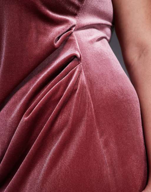 ASOS DESIGN Curve - Fluwelen midi-jurk met ronde hals en split in roze, 3 van 4