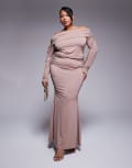 [ASOS Curve] ASOS DESIGN Curve fold over waist fishtail maxi skirt with side ruching in mink-Purple 18 Mink