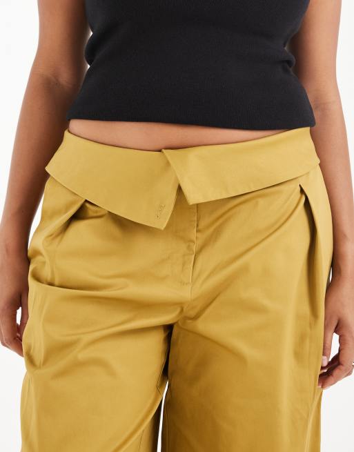 ASOS DESIGN Curve fold over waist pants in dried tobacco, 2 of 5