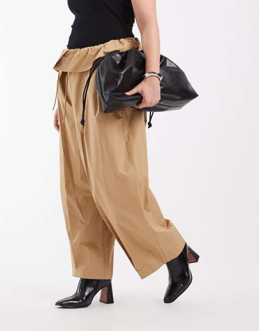ASOS DESIGN Curve foldover waist detail pants in camel, 2 of 5