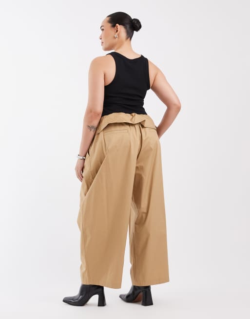 ASOS DESIGN Curve foldover waist detail pants in camel, 4 of 5