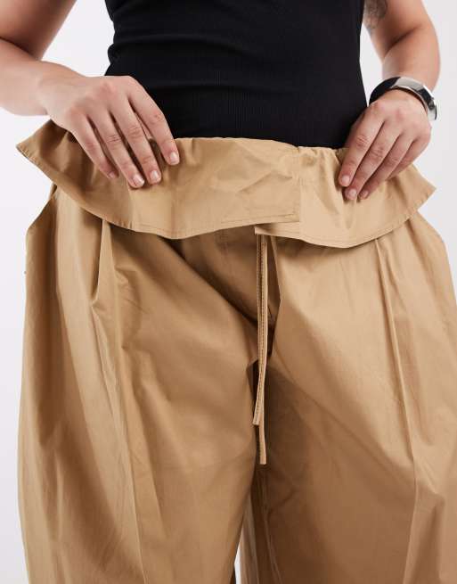 ASOS DESIGN Curve foldover waist detail pants in camel, 5 of 5