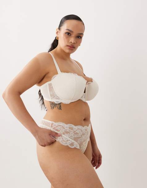 ASOS DESIGN Curve – För bruden – Lola – Elfenbensvita stringtrosor i spets - view 1