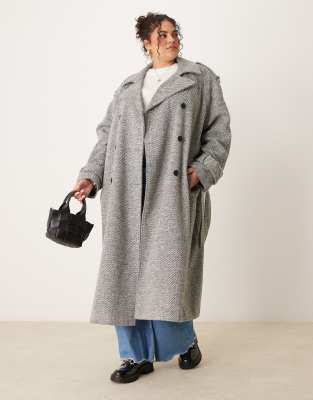 ASOS DESIGN Curve formal faux wool trench coat in salt and pepper-Black