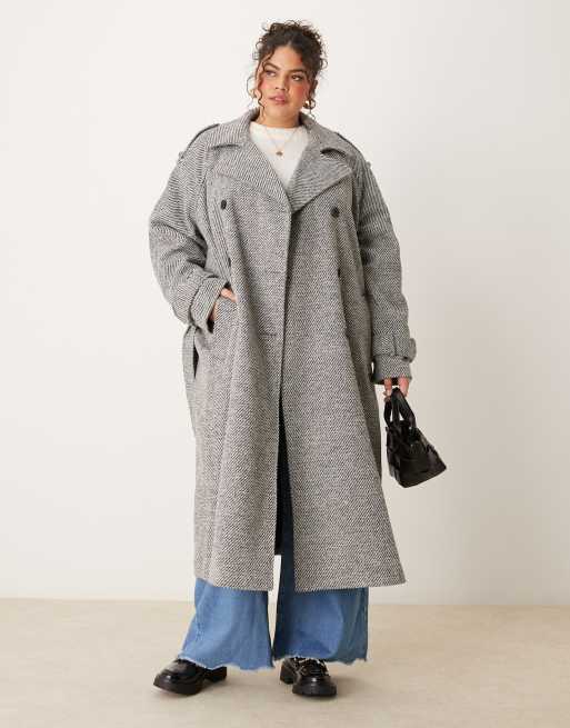 ASOS DESIGN Curve formal faux wool trench coat in salt and pepper ASOS