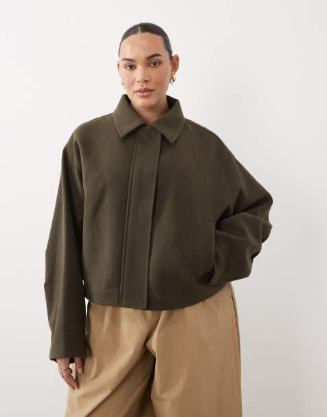 ASOS DESIGN Curve formal top collar cropped jacket in khaki - view 1