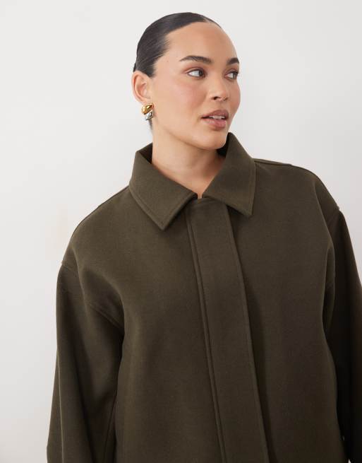 ASOS DESIGN Curve formal top collar cropped jacket in khaki, 3 of 4