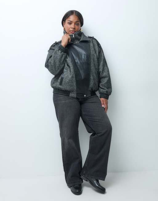 ASOS DESIGN Curve formalna kurtka bomberka łączona w kolorze salt and pepper, 3 z 4
