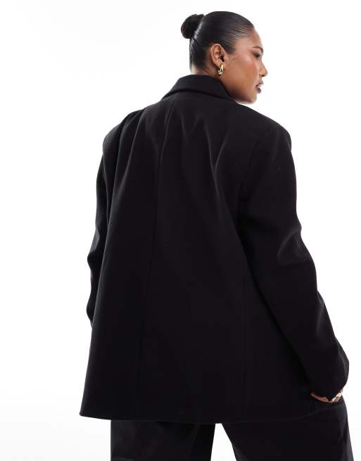 ASOS DESIGN Curve - Formel og sort blazer i imiteret uld, 4 af 4