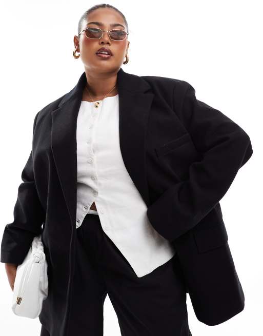 ASOS DESIGN Curve – Formeller Blazer in Schwarz aus Wollimitat, 2 von 4