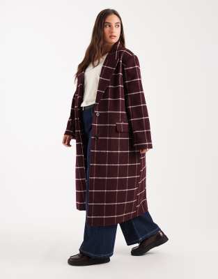 ASOS DESIGN Curve - Formeller Longline-Mantel in Burgunderrot kariert