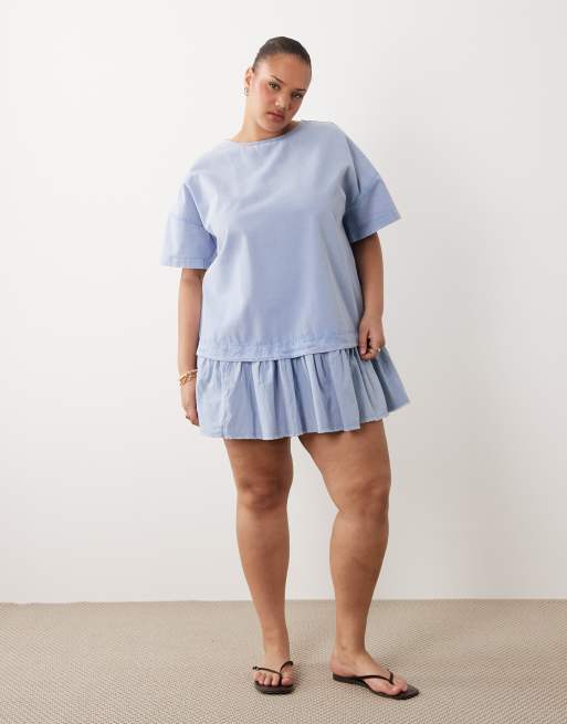 ASOS DESIGN Curve - Forvasket denimblå minikjole med hybrid-T-shirtdesign, 2 af 4
