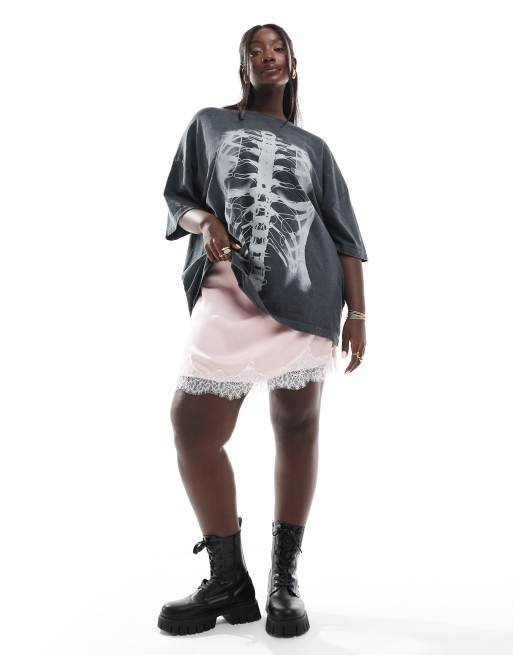 ASOS DESIGN Curve - Forvasket koksgrå og oversized T-shirt med røntgenprint af skelet, 4 af 4