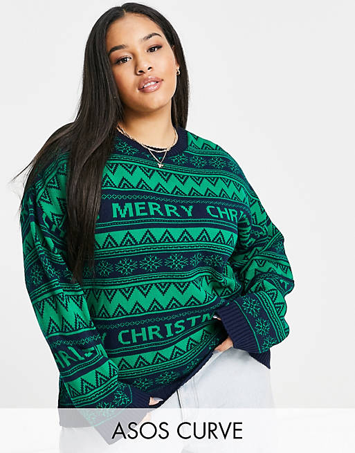  Curve Foundation Christmas jumper in fairisle pattern in navy 