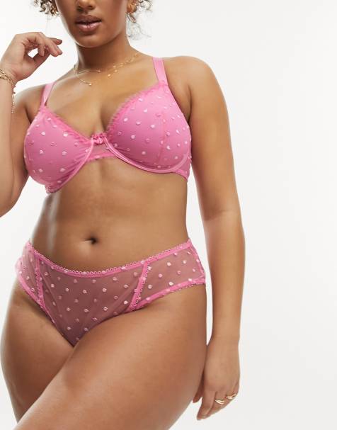 ASOS DESIGN Curve Francine embroidered spot brazilian brief in pink - view 1