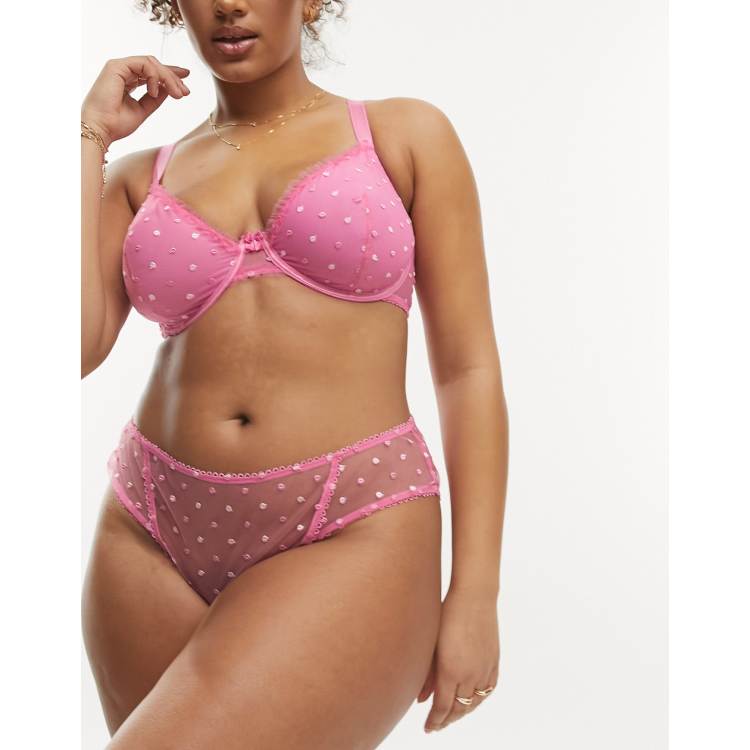 ASOS DESIGN Curve Francine embroidered spot brazilian brief in pink