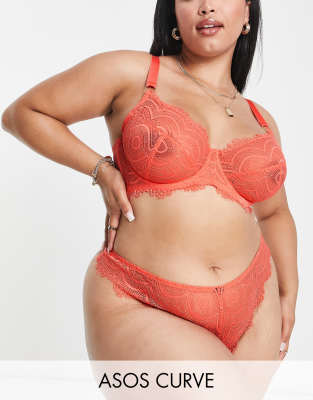 ASOS DESIGN Curve – Frankie – Bügel-BH aus Spitze in Korallenrot