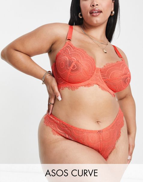 Ivory Rose Curve lace underwired mesh thong bodysuit in red