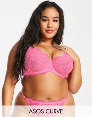 ASOS DESIGN Frankie lace molded bra in neon pink