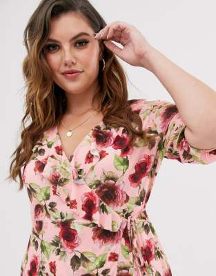 asos design wrap maxi dress with frills in red floral print
