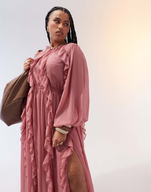 knee length dresses for ladies Sea of Hibiscus Frilly Hem Maxi Dress  MCBoutique