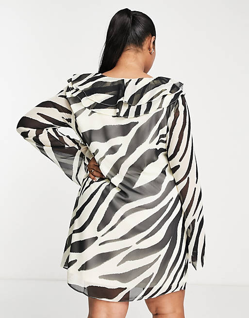 praktiseret Vant til flare ASOS DESIGN Curve frilly tie up detail shift mini dress in zebra print |  ASOS