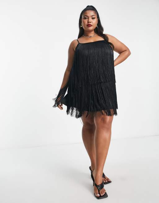 Asos black fringe dress deals