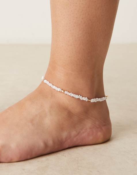 ASOS DESIGN Curve – Fußkettchen aus verschiedenen Perlen mit goldfarbenen Kügelchen - view 1