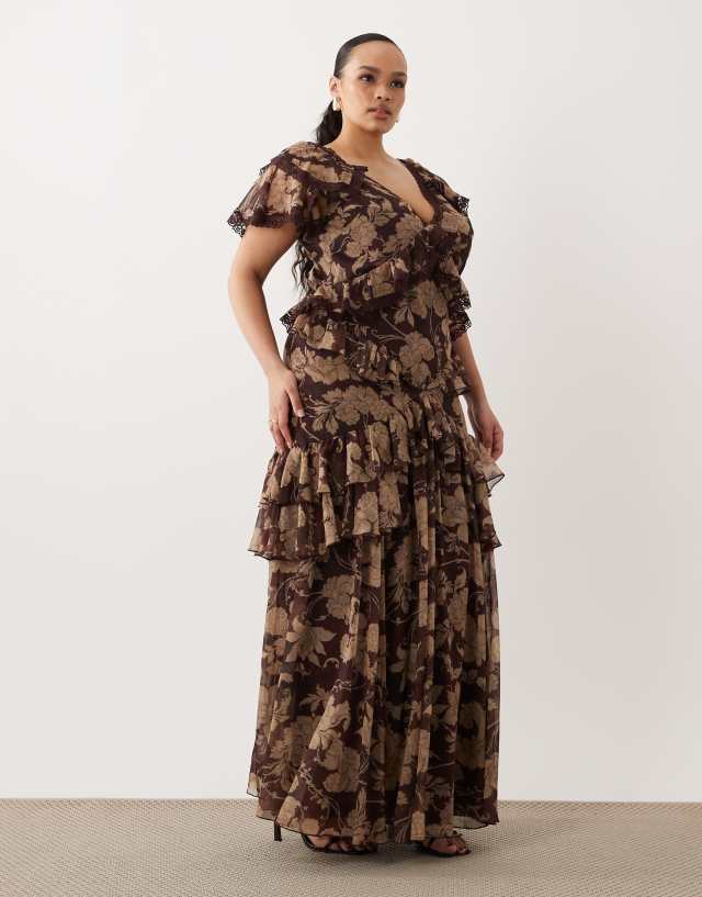 brown plus size floral dress ASOS - Curve Maxi - Women - Polyester - 20 US a classic crew neckline crochet diy Royal Blue Beaded Corset size:18