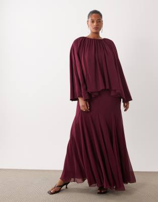 Женское макси-платье ASOS Curve с накидкой и клиньями, ягодное