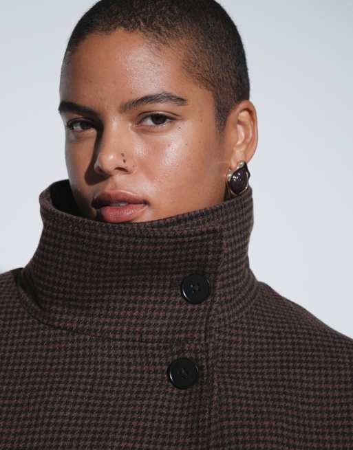 ASOS DESIGN Curve funnel harrington formal jacket in brown check, 3 of 8